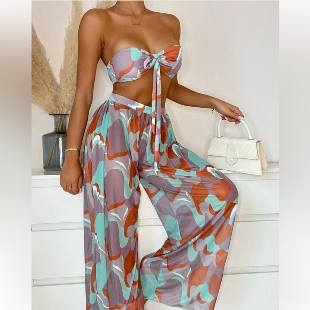 Multicolor 3 Piece Swim Bikini & Coverup